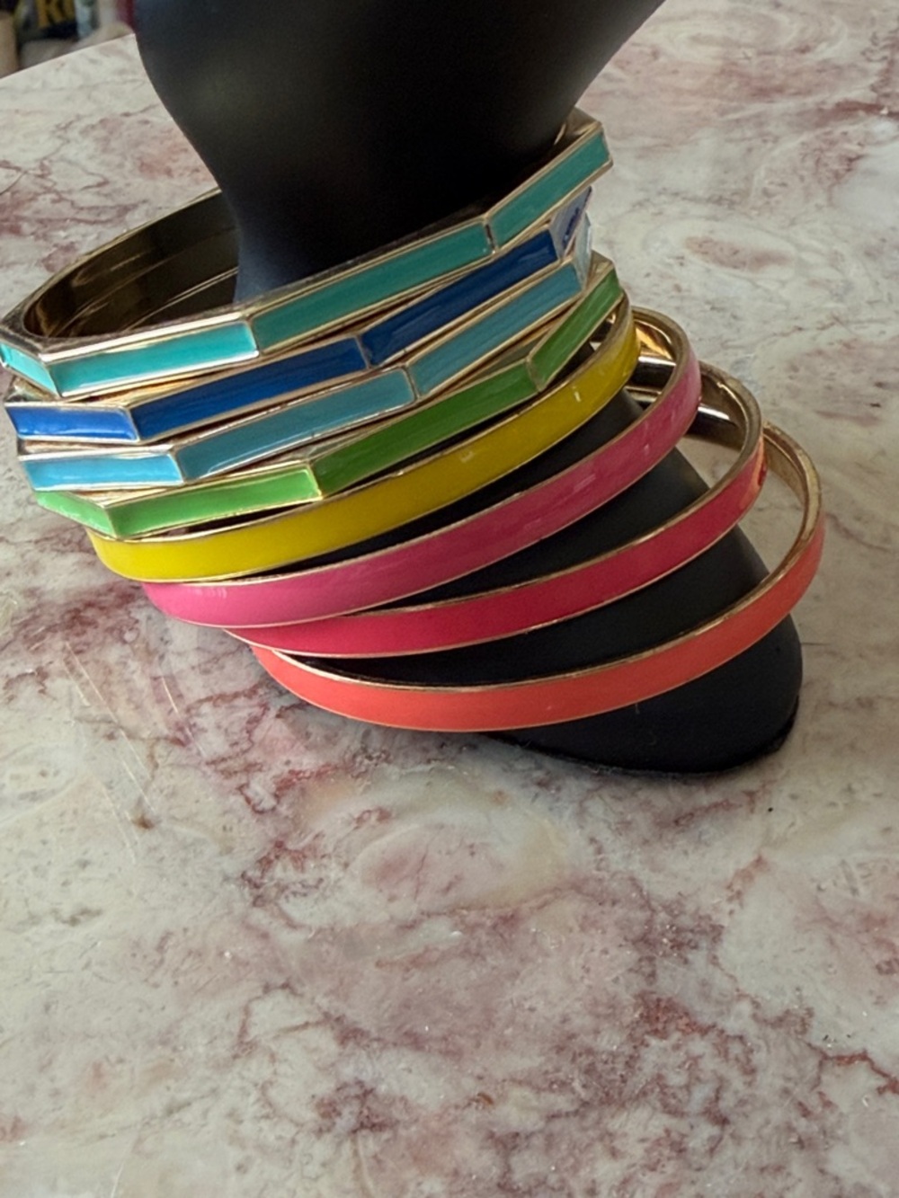 EUC~Set Of 8 Multicolored Enamel Bangle Bracelet Set Round & Octagon Shaped